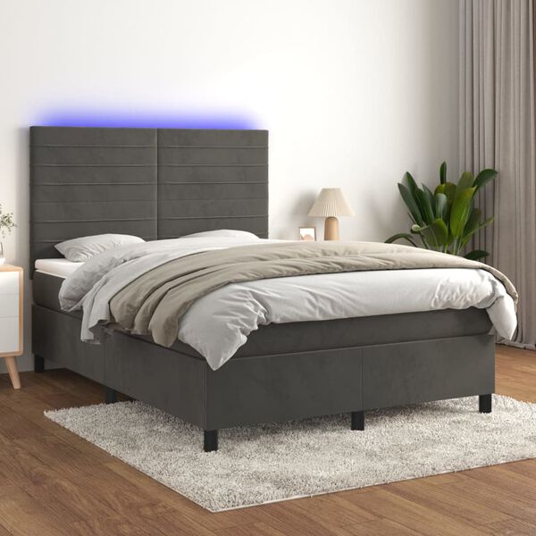 vidaXL &Kappa;&rho;&epsilon;&beta;ά&tau;&iota; Boxspring &mu;&epsilon; &Sigma;&tau;&rho;ώ&mu;&alpha; & LED &Sigma;&kappa;. &Gamma;&kappa;&rho;&iota; 140x200&epsilon;&kappa;. &Beta;&epsilon;&lambda;&omicron;ύ&delta;&iota;&nu;&omicron;