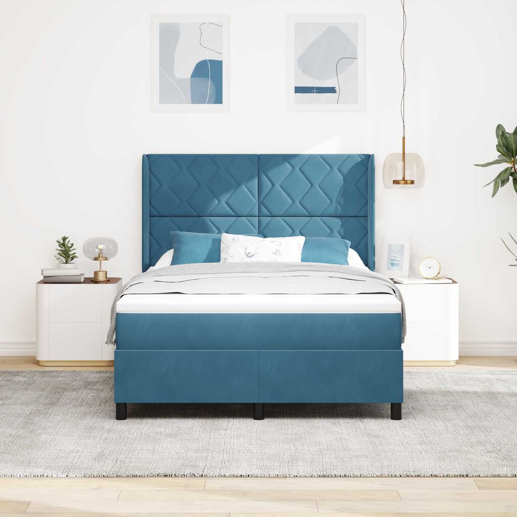 Κρεβάτι Box Spring με Στρώμα vidaXL Σκούρο Μπλε 140x190 εκ. Βελούδο