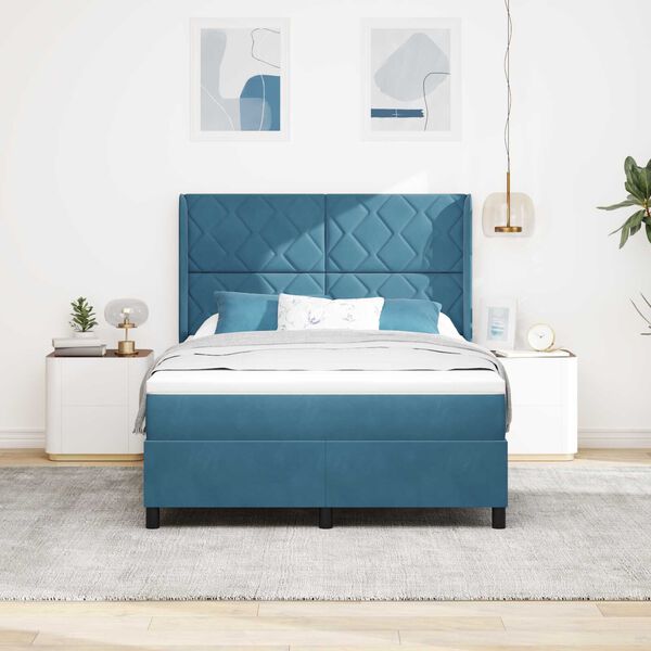 Κρεβάτι Box Spring με Στρώμα vidaXL Σκούρο Μπλε 140x190 εκ. Βελούδο