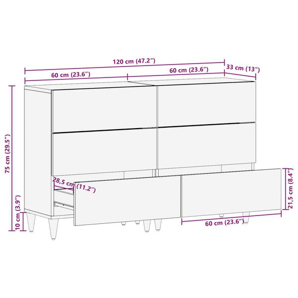vidaXL Πλαϊνές Ντουλάπες 2 τεμ Χρώμα Μέλι 60x33,5x75 εκ Συμπαγές Ξύλο Μάνγκο