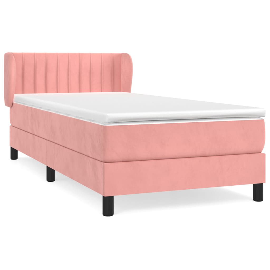 vidaXL Κρεβάτι Boxspring με Στρώμα Ροζ 90x190 εκ. Βελούδινο