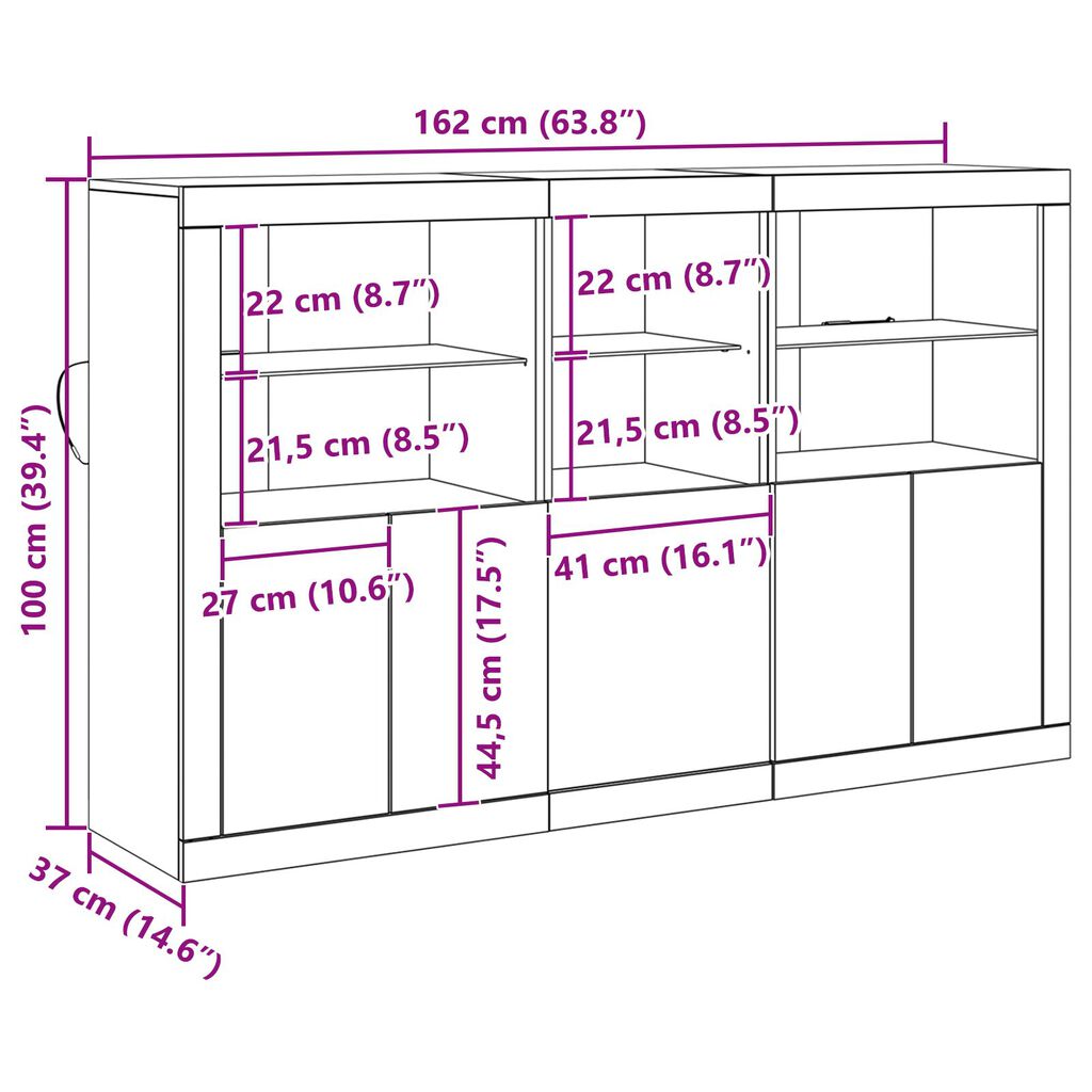 vidaXL Μπουφές με LED Φώτα Φθαρμένο Ξύλο 162x37x100 εκ. Υποβλητικό Σχέδιο