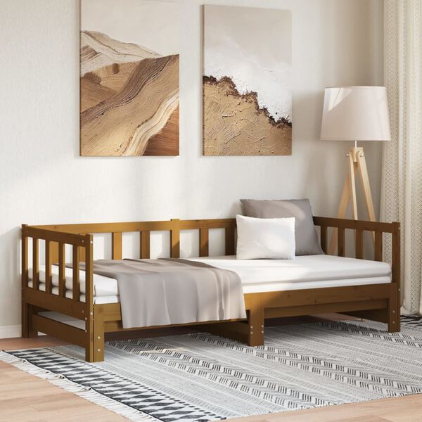 vidaXL Καναπές Κρεβάτι Καφέ Μελί 2 x (90 x 200) εκ. Μασίφ Ξύλο Πεύκου