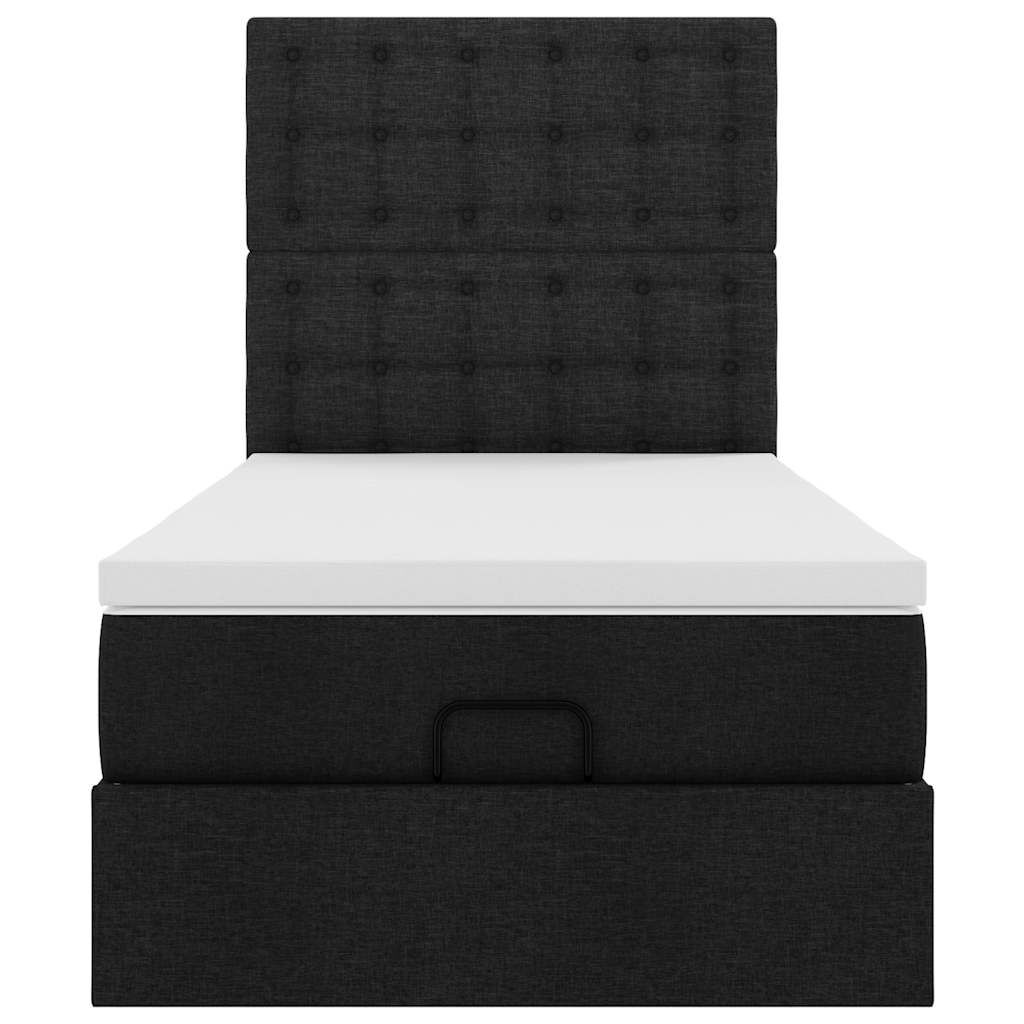 vidaXL Οθωμανικό κρεβάτι με στρώμα & LEDs Μαύρο 100x200 cm Ύφασμα