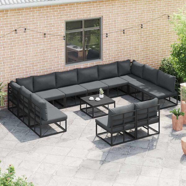 vidaXL Σετ Καναπέ Κήπου με μαξιλάρι 13 pcs Μαύρο Αλουμίνιο