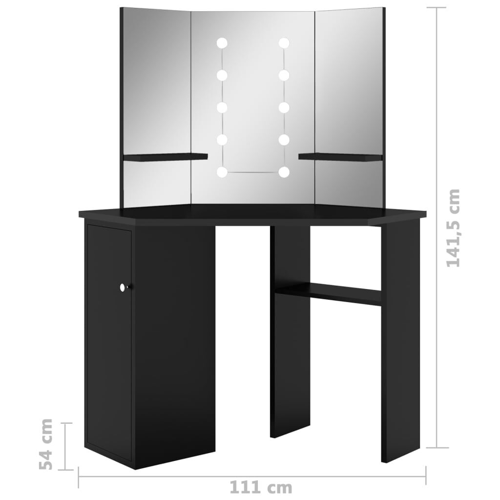 vidaXL Μπουντουάρ Γωνιακό με LED Μαύρο 111 x 54 x 141,5 εκ.