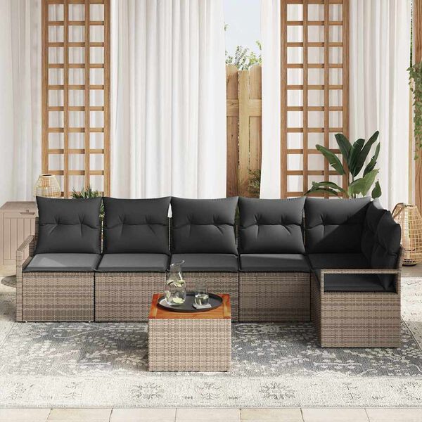 vidaXL Σετ Καναπέ Κήπου με μαξιλάρι 7 pcs Γκρι Πολυ ράταν