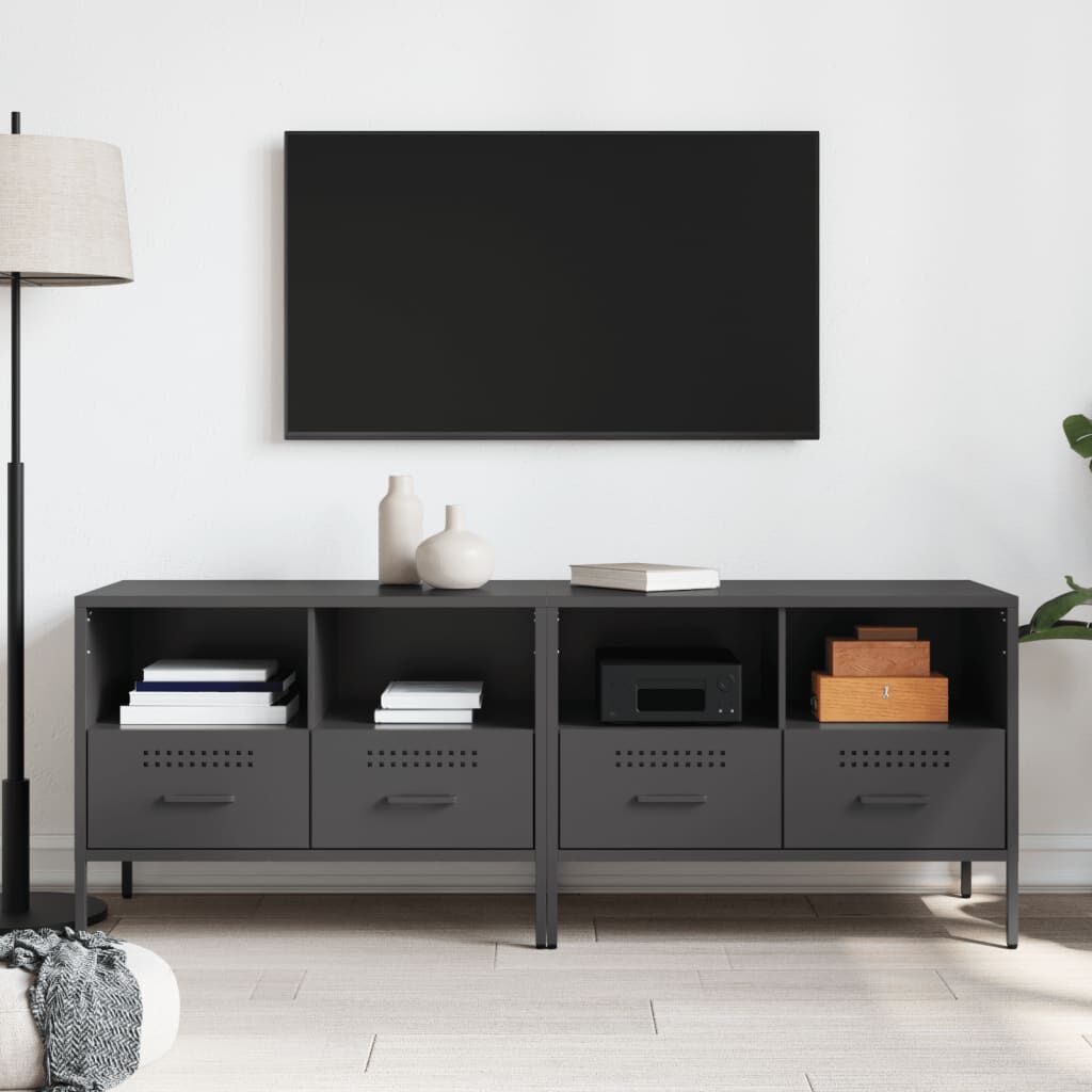 vidaXL Έπιπλα Τηλεόρασης 2 τεμ. Μαύρο 68x39x50,5 εκ. από Χάλυβα