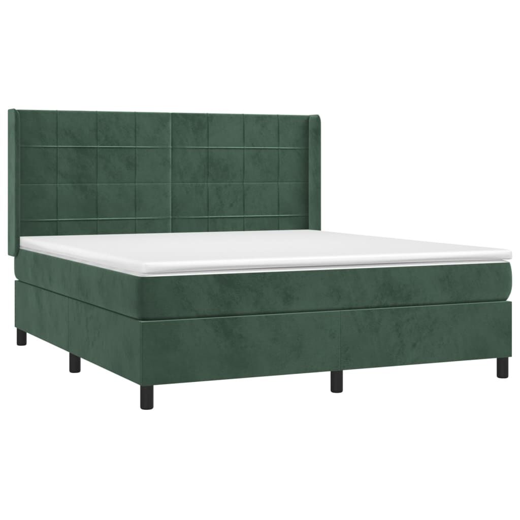 vidaXL Κρεβάτι Boxspring με Στρώμα Σκούρο Πράσινο 160x200εκ. Βελούδινο