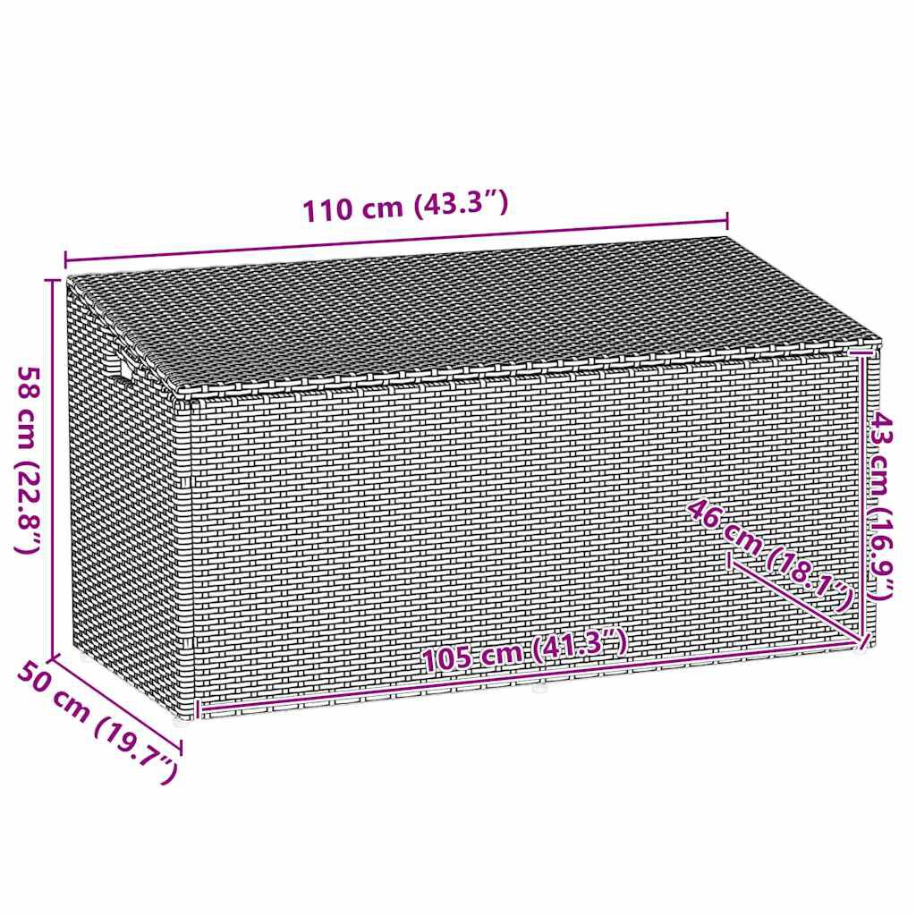 vidaXL κουτί αποθήκευσης κήπου ανοιχτό γκρι 110x50x58 cm Poly Rattan