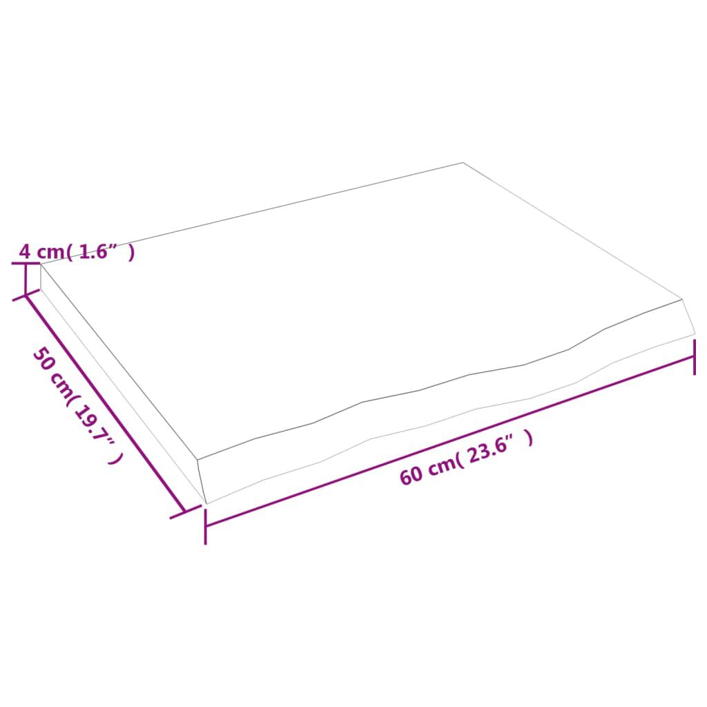 vidaXL Επιφ Τραπεζιού Αν Καφέ 60x50x(2-4)εκ. Επεξ. Μασίφ Ξύλο Δρυός