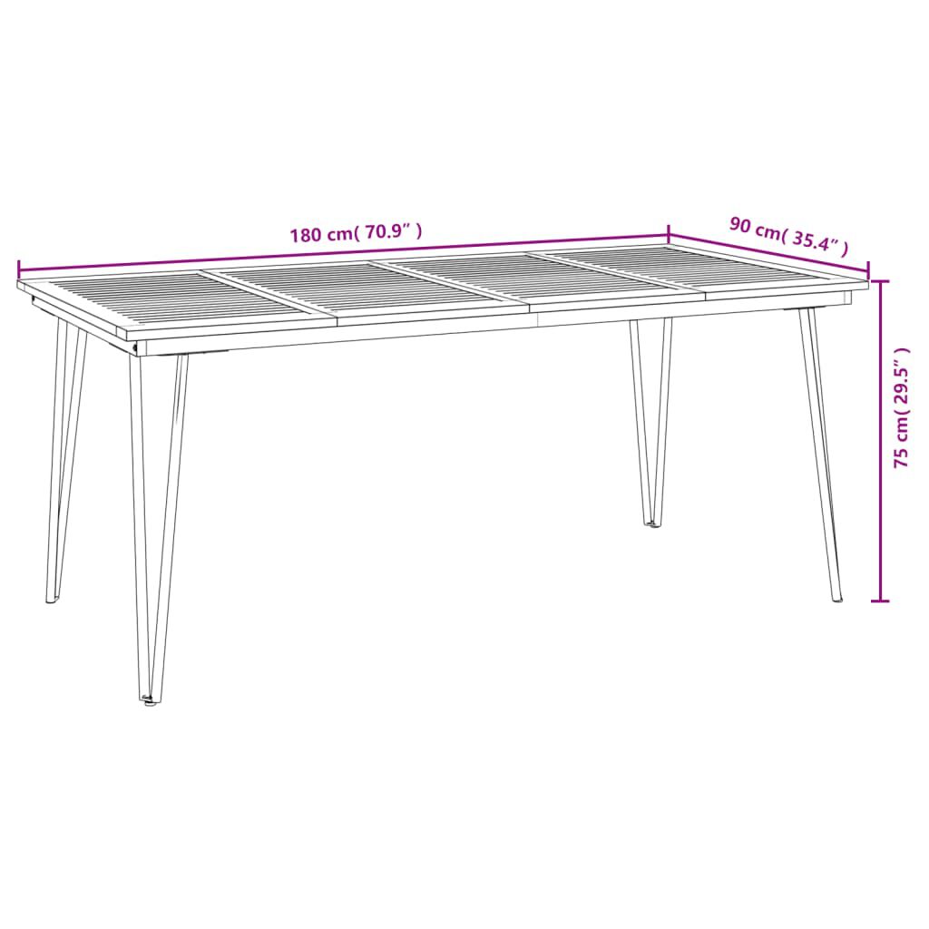 vidaXL Τραπέζι Κήπου Με Πόδια Φουρκέτα 180x90x75 εκ. Μασίφ Ακακία