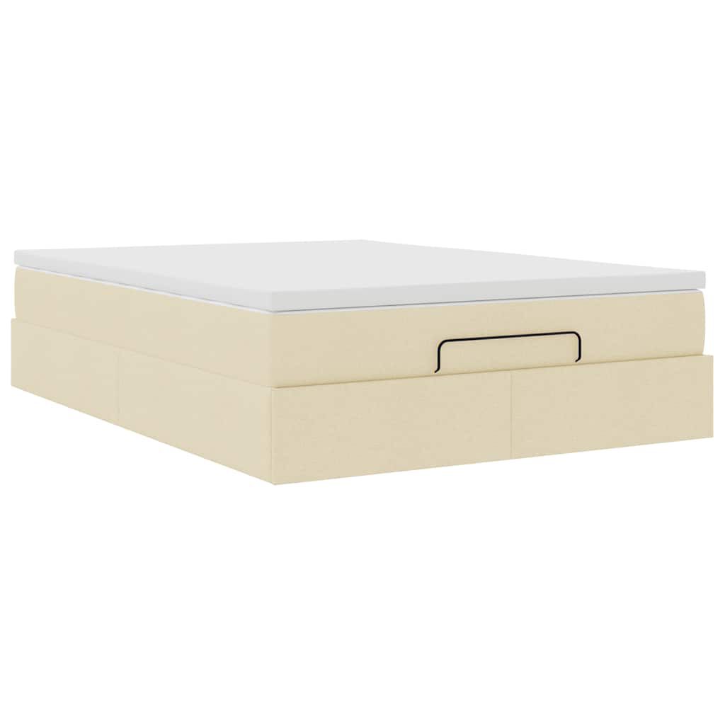vidaXL Οθωμανικό κρεβάτι με στρώμα Cream 140x200cm ύφασμα