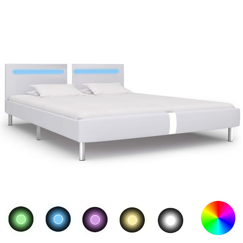 vidaXL Πλαίσιο Κρεβατιού με LED Λευκό 180x200 εκ. από Συνθετικό Δέρμα