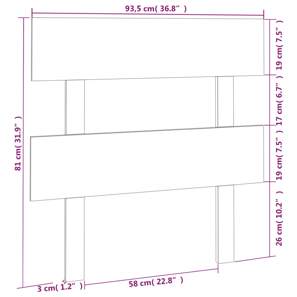 vidaXL Κεφαλάρι Κρεβατιού Μαύρο 93,5x3x81 εκ. από Μασίφ Ξύλο Πεύκου