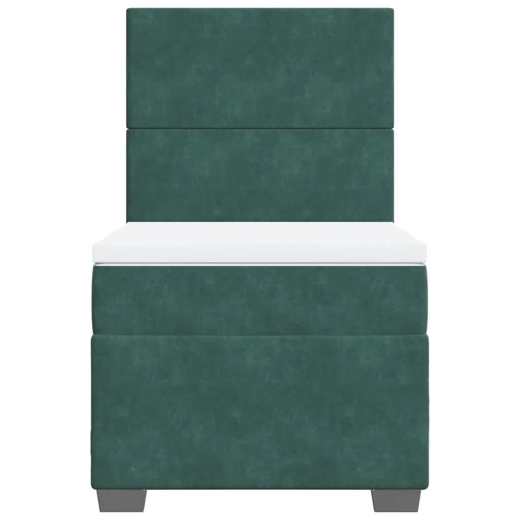 vidaXL Κρεβάτι Boxspring με Στρώμα Σκούρο Πράσινο 90x200 εκ. Βελούδινο