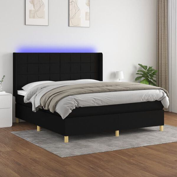 vidaXL &Kappa;&rho;&epsilon;&beta;ά&tau;&iota; Boxspring &mu;&epsilon; &Sigma;&tau;&rho;ώ&mu;&alpha; & LED &Mu;&alpha;ύ&rho;&omicron; 180x200 &epsilon;&kappa;. &Upsilon;&phi;&alpha;&sigma;&mu;ά&tau;&iota;&nu;&omicron;