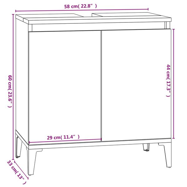 vidaXL Ντουλάπι Νιπτήρα Καπνιστή Δρυς 58x33x60 εκ. Επεξεργ. Ξύλο