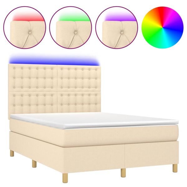 vidaXL &Kappa;&rho;&epsilon;&beta;ά&tau;&iota; Boxspring &mu;&epsilon; &Sigma;&tau;&rho;ώ&mu;&alpha; & LED &Kappa;&rho;&epsilon;&mu; 140x200 &epsilon;&kappa;. &Upsilon;&phi;&alpha;&sigma;&mu;ά&tau;&iota;&nu;&omicron;