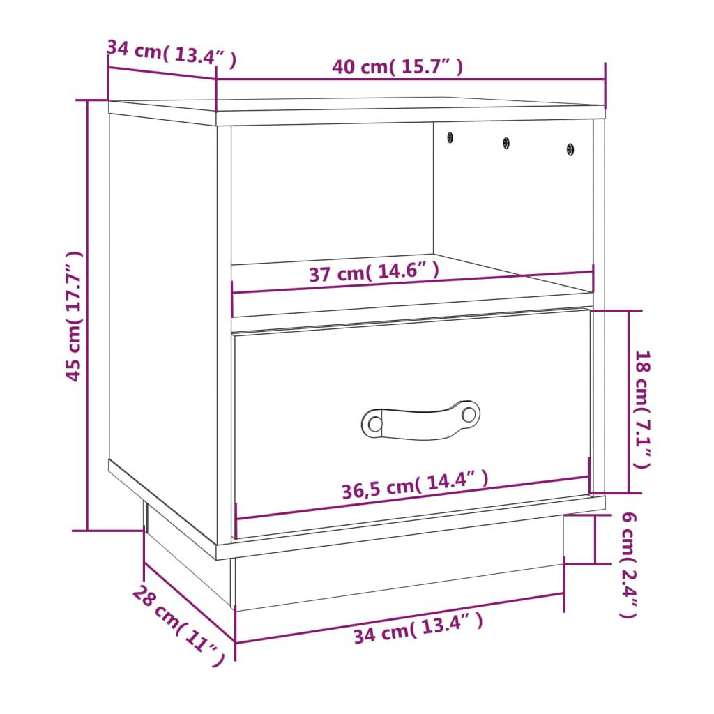 vidaXL Κομοδίνα 2 τεμ. Καφέ Μελί 40x34x45 εκ. από Μασίφ Ξύλο Πεύκου