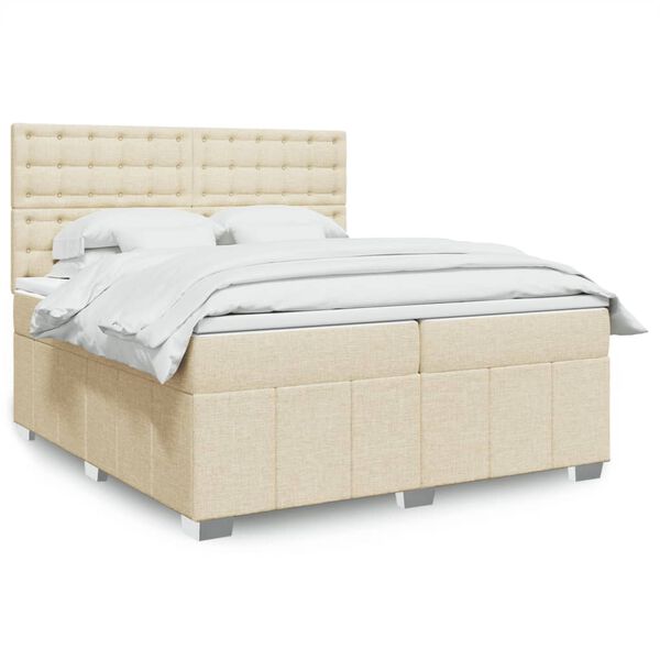 vidaXL Κρεβάτι Boxspring με Στρώμα Κρεμ 200x200 εκ. Υφασμάτινο