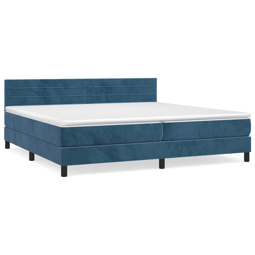 vidaXL Κρεβάτι Boxspring με Στρώμα Σκούρο Μπλε 200x200 εκ. Βελούδινο