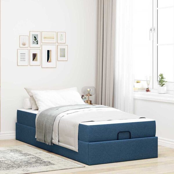 vidaXL Σκελετός Κρεβατιού με στρώμα Μπλε 100 x 200 cm ύφασμα