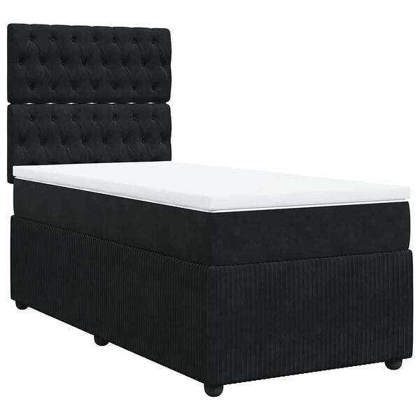 vidaXL Κρεβάτι Boxspring με Στρώμα Μαύρο 100x200 εκ. Βελούδινο