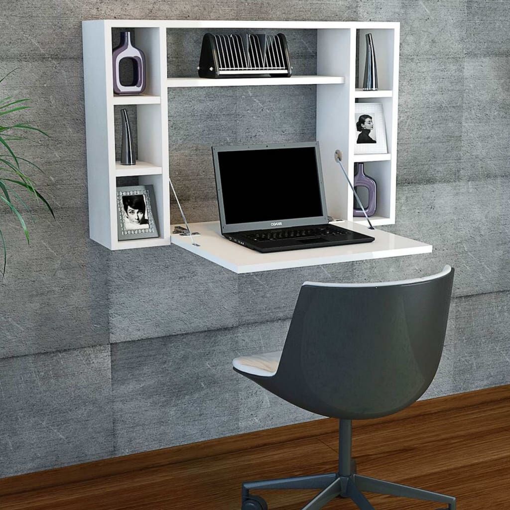Homemania Επιτοίχιο Πτυσσόμενο Γραφείο Omega Λευκό 90 x 19,5 x 60 εκ.
