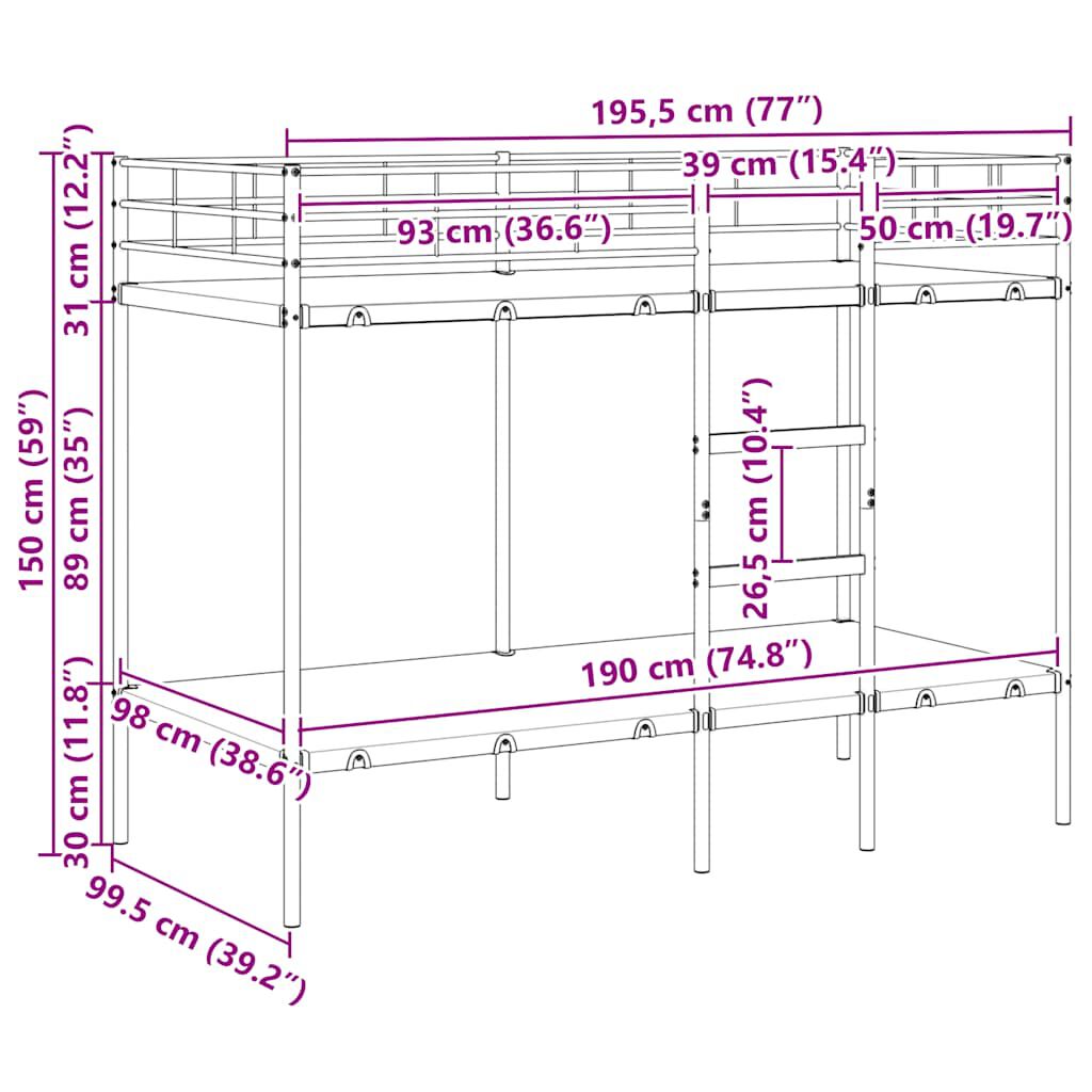 vidaXL Κουκέτα χωρίς στρώμα Λευκό 100x190 cm Ατσάλι