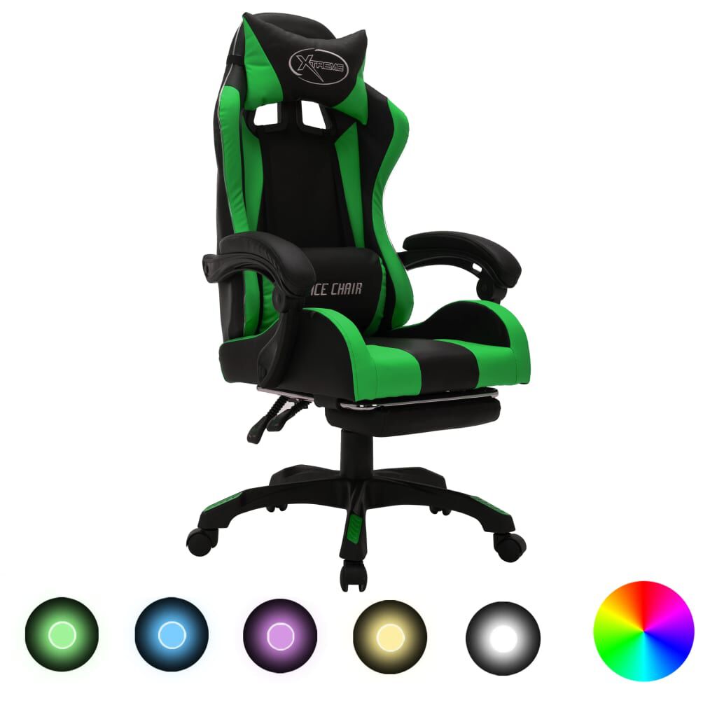 vidaXL Καρέκλα Racing με Φωτισμό RGB LED Πράσινο/Μαύρο Συνθετικό Δέρμα