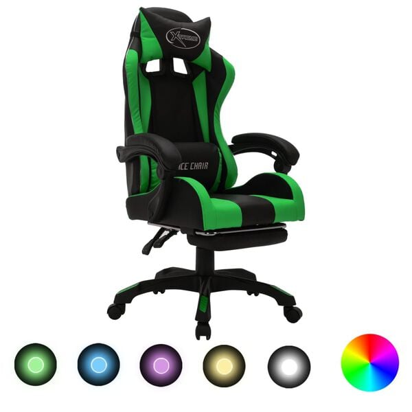 vidaXL Καρέκλα Racing με Φωτισμό RGB LED Πράσινο/Μαύρο Συνθετικό Δέρμα