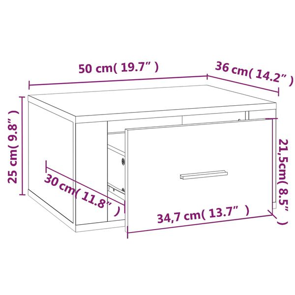 vidaXL Κομοδίνο Επιτοίχιο Γκρι Σκυροδέματος 50x36x25 εκ.