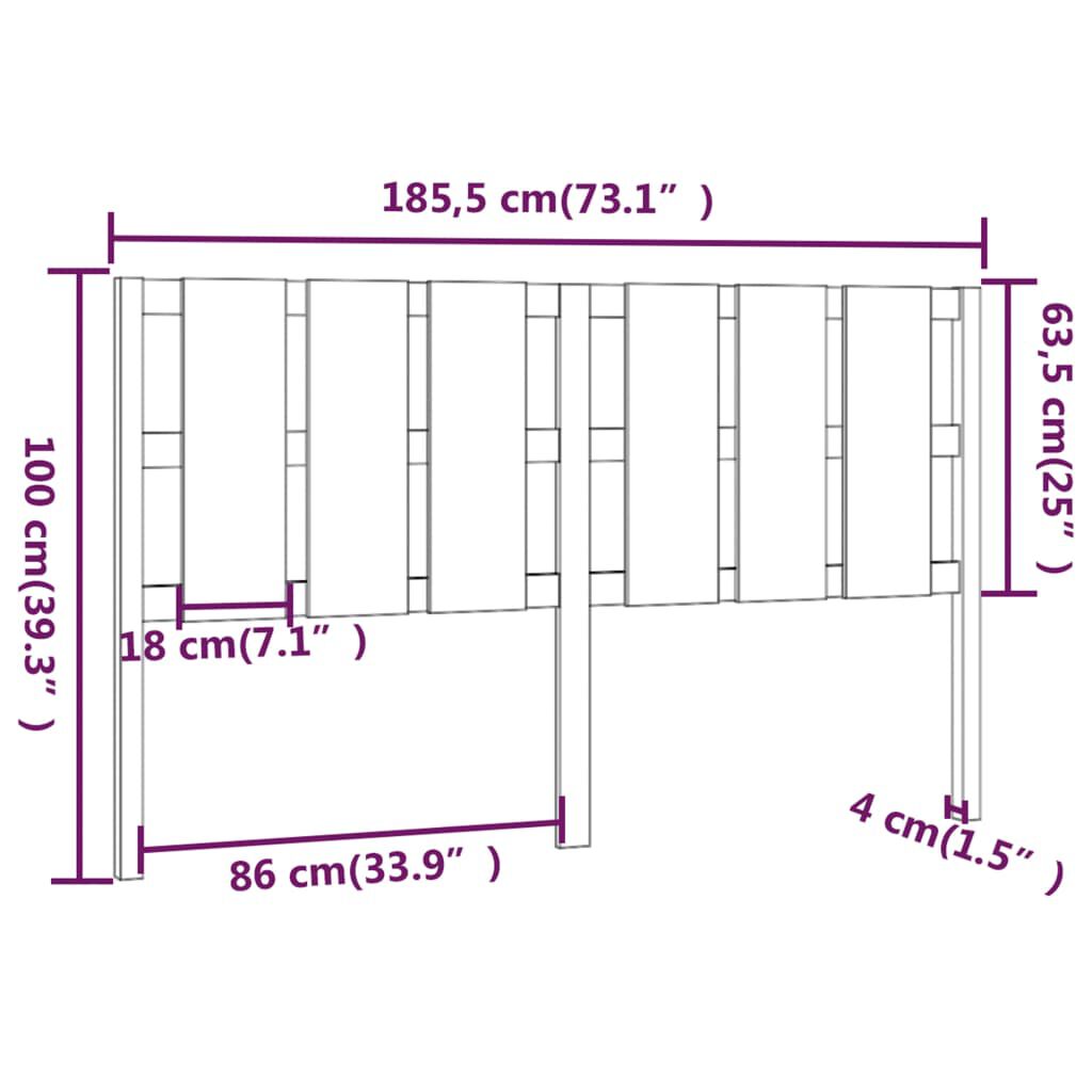 vidaXL Κεφαλάρι Κρεβατιού Μαύρο 185,5x4x100 εκ. Μασίφ Ξύλο Πεύκου