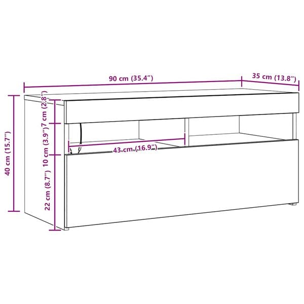vidaXL Έπιπλο Τηλεόρασης με LED Γκρι Σκυροδέματος 90 x 35 x 40 εκ.