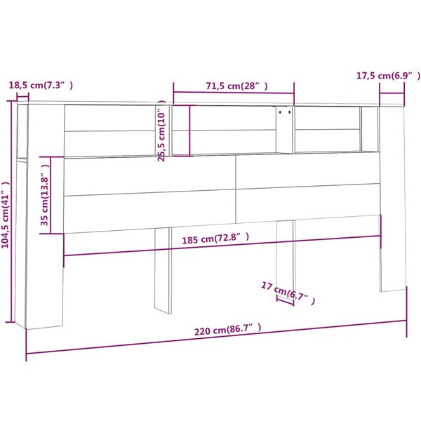vidaXL Κεφαλάρι Με Αποθηκευτικό Χώρο Γκρι Sonoma 220x18,5x104,5 εκ.