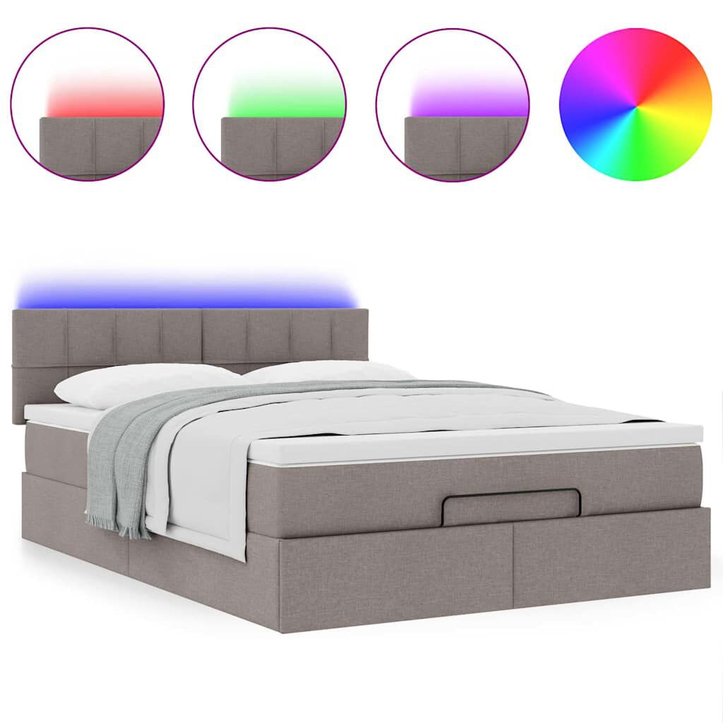 vidaXL Οθωμανικό κρεβάτι με στρώμα & LEDs Taupe 140x200 cm Ύφασμα