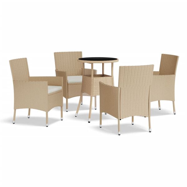 vidaXL Σετ Επίπλων Bistro Κήπου 5 τεμ. Μπεζ Συνθετ. Ρατάν με Μαξιλάρια