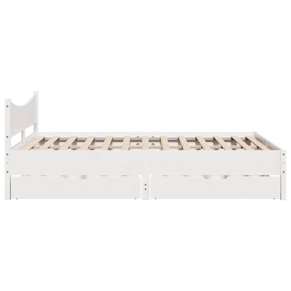 vidaXL Πλαίσιο Κρεβατιού Συρτάρια Λευκό 140x190 εκ. Μασίφ Ξύλο Πεύκου