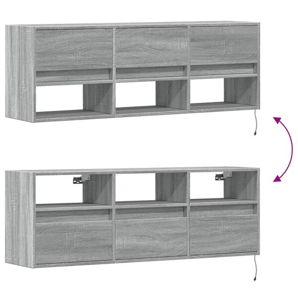 vidaXL Έπιπλο Τοίχου Τηλεόρασης με LED Γκρι Sonoma 130x31x45 εκ.