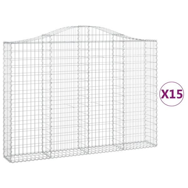 vidaXL Συρματοκιβώτια Τοξωτά 15 τεμ. 200x30x140/160 εκ. Γαλβαν. Ατσάλι