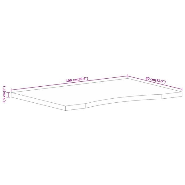 vidaXL Επιφάνεια Γραφείου Καμπύλη 100x80x2,5 εκ Μασίφ Ακατ. Μάνγκο