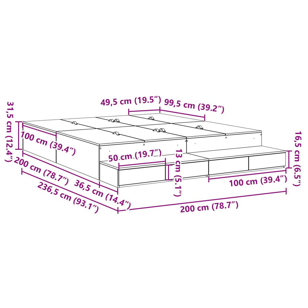 vidaXL Κρεβάτι με Αποθηκευτικό Χώρο Γκρι sonoma 200x200 εκ.