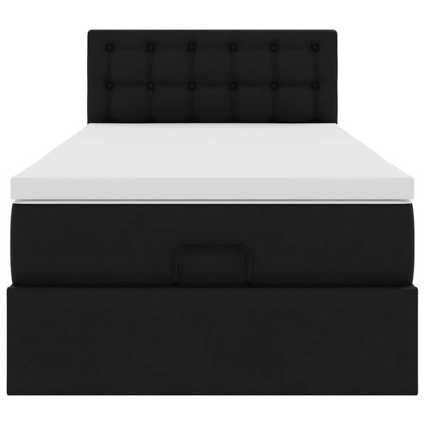 vidaXL Οθωμανικό κρεβάτι με στρώματα & LEDs Μαύρο Faux Leather