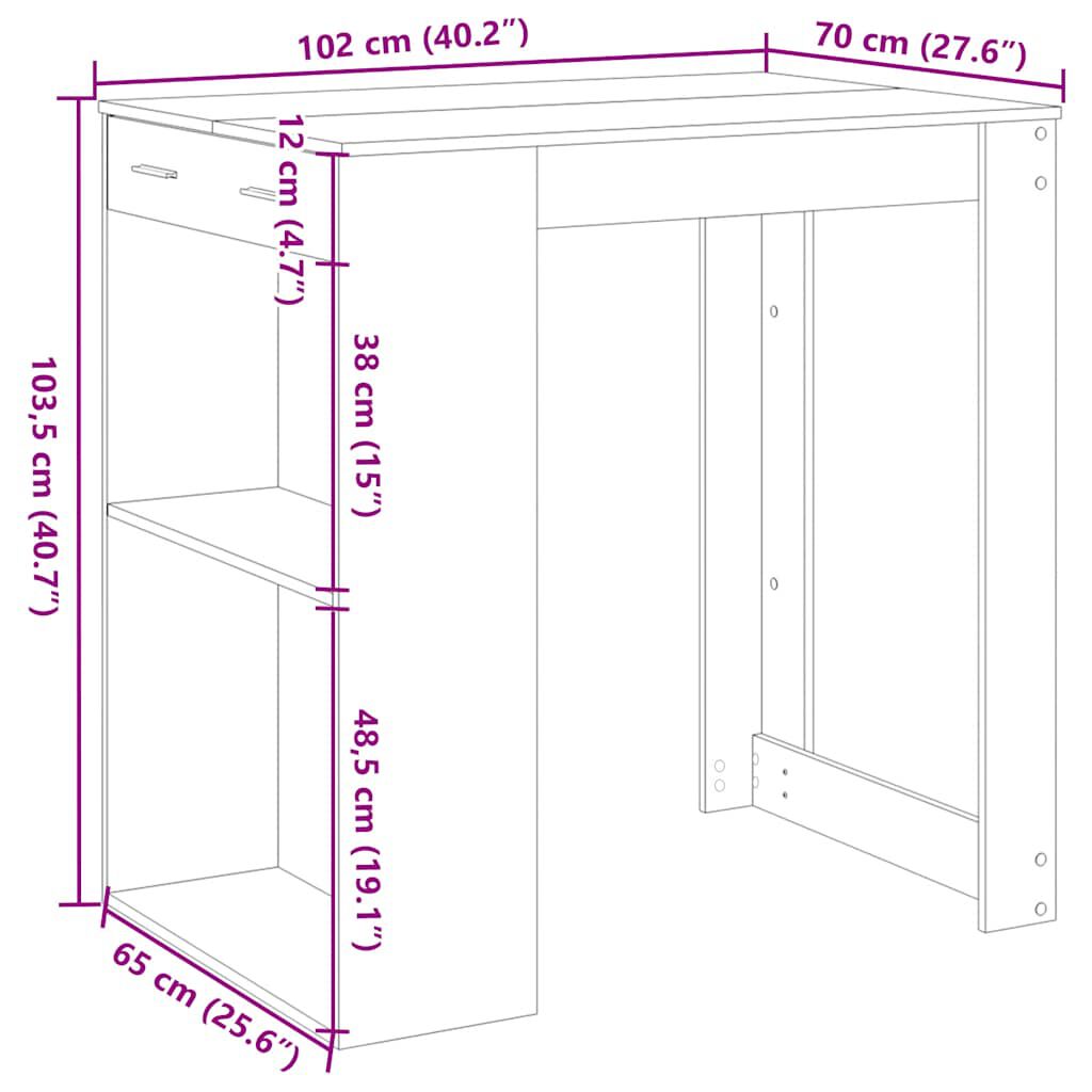vidaXL Τραπέζι Μπαρ Όψη Παλαιού Ξύλου 102x70x103,5 εκ. Επεξεργ. Ξύλο