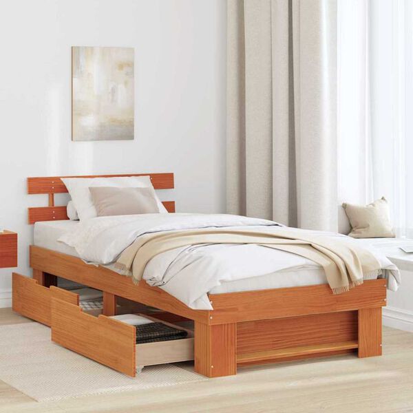 vidaXL Σκελετός Κρεβατιού Καφέ κεριού 75 x 190 cm Μασίφ ξύλο πεύκου