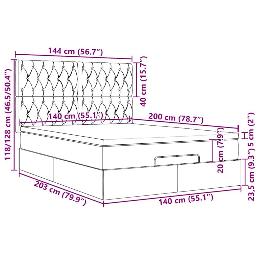 vidaXL Οθωμανικό κρεβάτι με στρώματα & LEDs Ανοιχτό γκρι Βελούδο