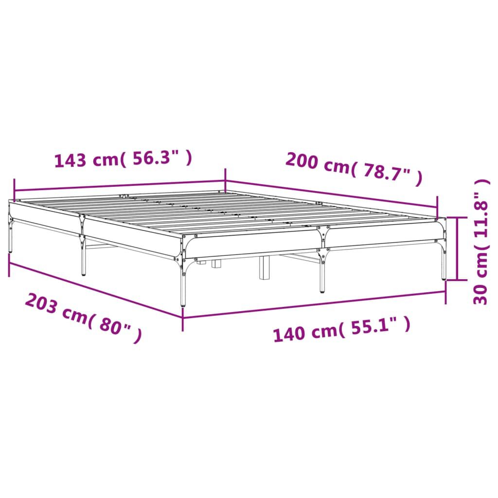 vidaXL Πλαίσιο Κρεβατιού Καπνιστή Δρυς 140x200εκ. Επεξ. Ξύλο & Μέταλλο