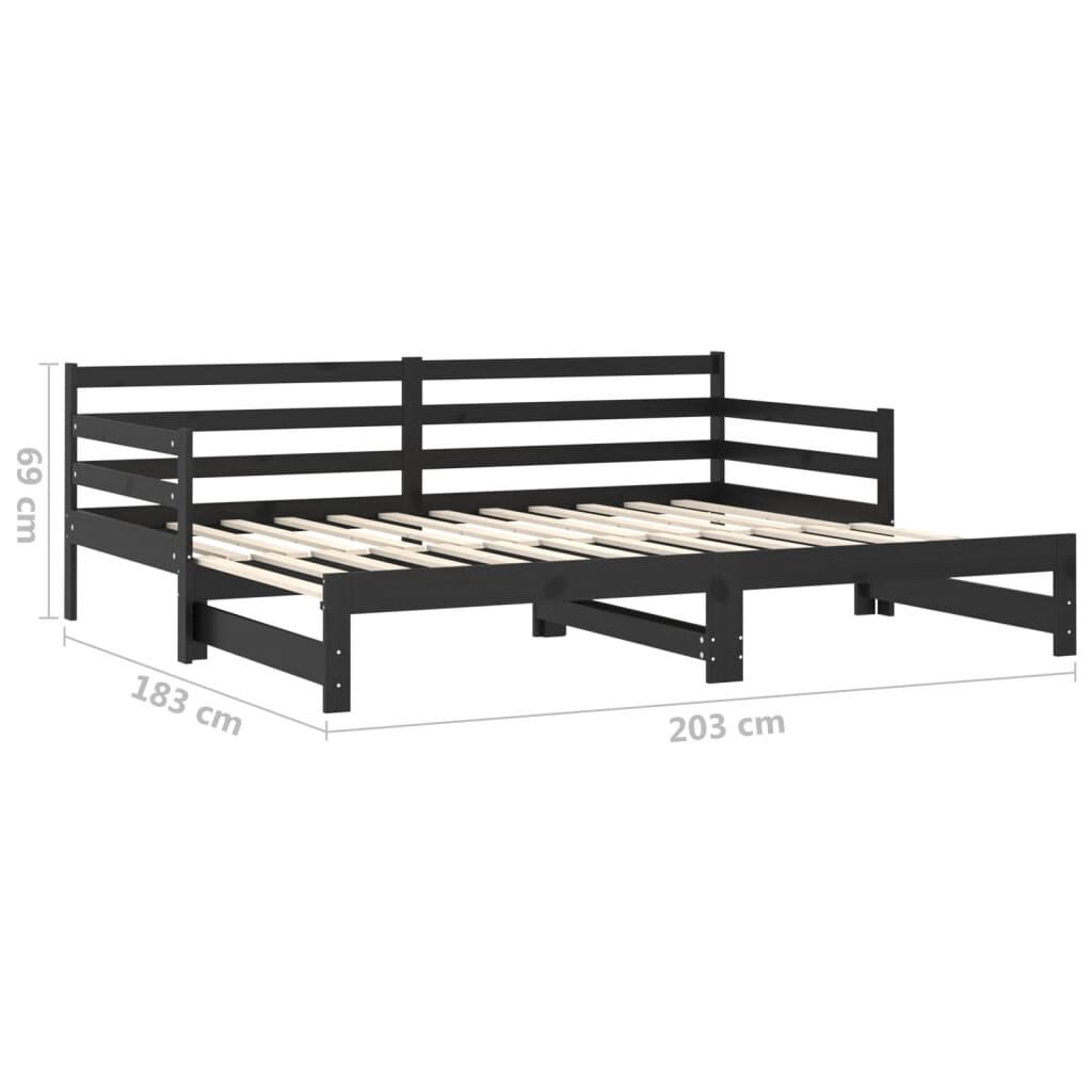 vidaXL Καναπές Κρεβάτι Μαύρος 2 x (90 x 200) εκ. από Μασίφ Ξύλο Πεύκου