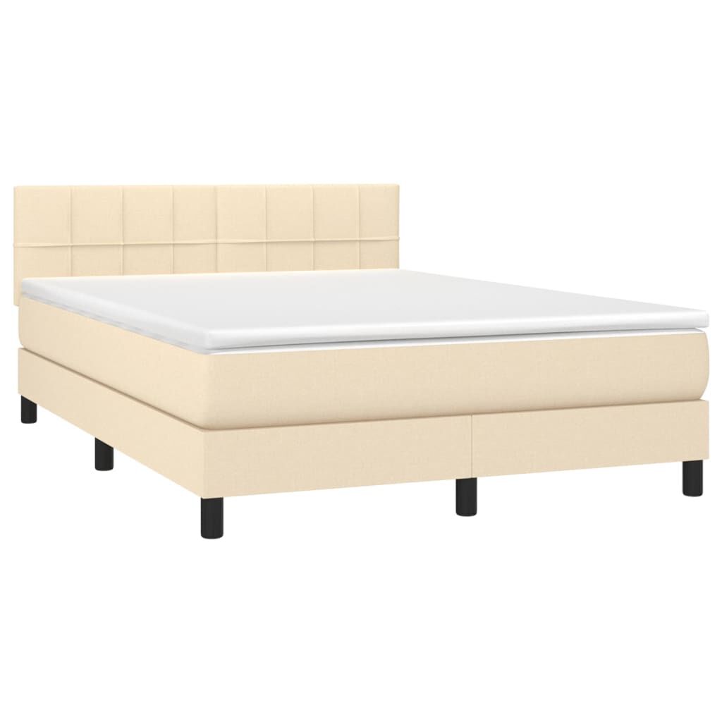 vidaXL Κρεβάτι Boxspring με Στρώμα & LED Κρεμ 140x200 εκ. Υφασμάτινο